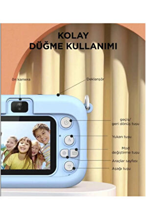 Mini 1080P Hd Çocuk Kamera Dijital Fotoğraf Makinesi 2.0 Inç Ekran 5 Adet Oyun Pembe