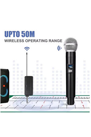 Profesyonel Çiftli Kablosuz Mikrofon Seti Karaoke Şarj Edilebilir 50 Metre Mesafe