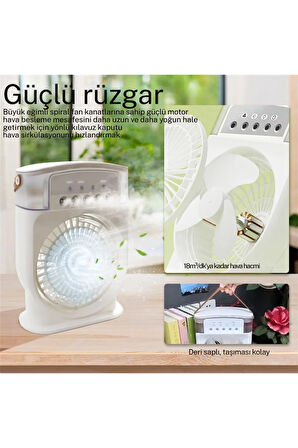 Şarjlı 600 Ml Su Hazneli Taşınabilir Masaüstü Vanilatör Güçlü Fan Ve 2000 Mah Pil Beyaz