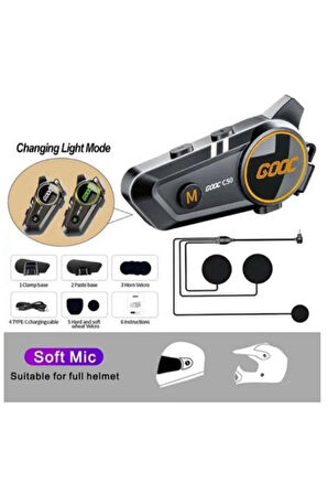 C50 Motosiklet Intercom Kask Kulaklık 1000 Mah Rgb Işıklı Bluetooth Kulaklık Ip67