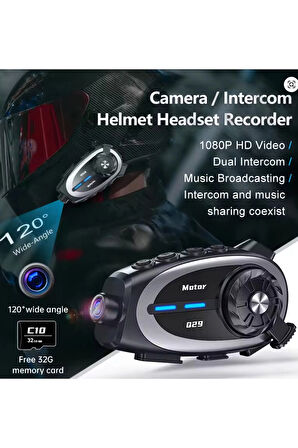 Q29 Motosiklet Kask Bluetooth Kulaklık Eşleşmeli 1080P Kamera Geniş Açı Su Geçirmez Intercom