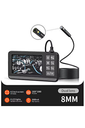 Ekranlı Çift Kameralı 5 Mt Sert Kablo Endoskop Kamera 8 Mm 4.3 Inc Hafıza Kart Destekli