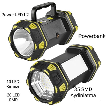 F-262 Yeni Güçlü Çift Taraflı Taşınabilir Spot Ve Işıldak Usb Şarjlı Fener