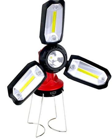 P-8801 Şarjlı Katlanabilir 3Xcob Led+ 3W Led Çok Fonksiyonlu Kamp Feneri