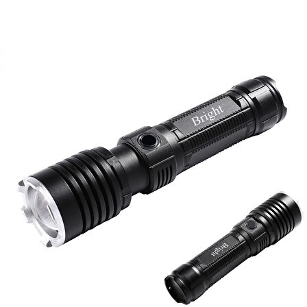 Bright Ght-5761 Xp90 Led 3 Mod Zoomlu Yağmur Suyu Geçirmez Şarjlı El Feneri 26650 Pilli