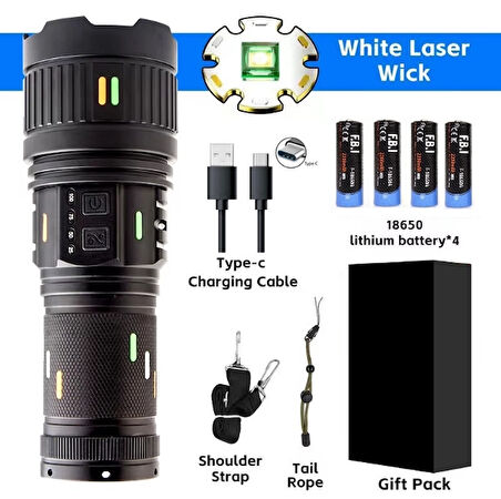 F-3001 Alüminyum Tg Led Güç Göstergeli Type-C Şarjlı El Feneri 100 W