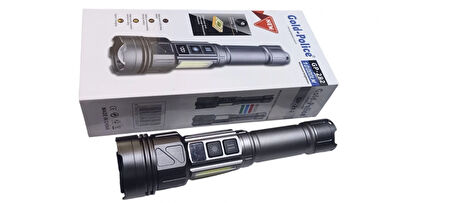 Gold-Police Gp-282 Uzun Menzilli Güçlü Şarjlı 10000 Lümen El Feneri 11 Mod Çakar Işıklı Kırmızı-Mavi