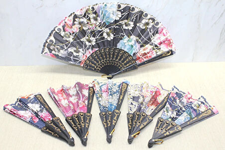 Plastik Çiçek Desenli Yelpaze Alk3571