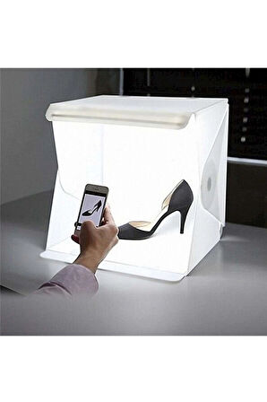 20 X 20 Cm Profesyonel Stüdyo Led Işıklı Çift Sıra Ürün Fotoğraf Çekim Çadırı