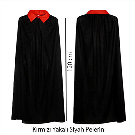 Kırmızı Yakalı Siyah Dracula Pelerin 120 Cm