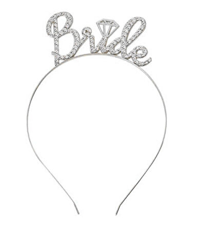 Gümüş Renkli Taşlı “Bride” Gelin Tacı – El Yazısı Yazı Tipiyle