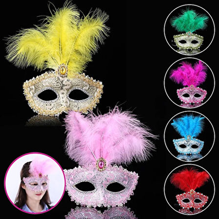 Dantel İşlemeli Tüylü Balo Parti Maskesi 17X20 Cm