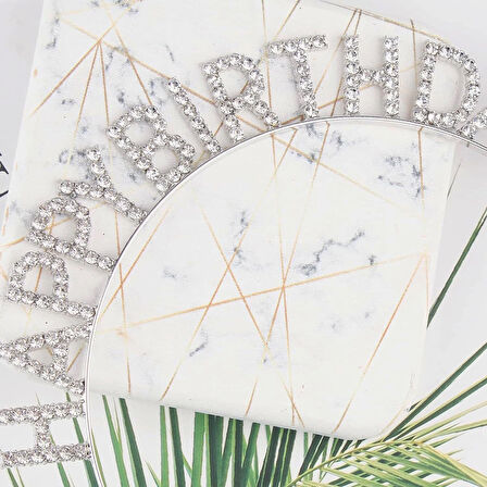 Gümüş Kristal Taşlı Happy Birthday Doğum Günü Tacı İthal Ürün A Kalite 17X16 Cm