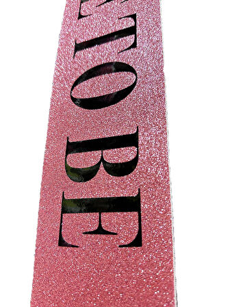 Pembe Üzeri Siyah Büyük Bride To Be Yazılı Simli Işıltılı Kuşak Kemer 10 Cm Genişlik