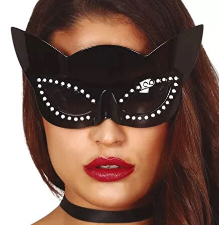 Siyah Renk Siyah Camlı Kedi Şekilli Parti Gözlüğü 20X11 Cm