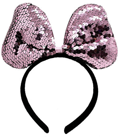 Renk Değiştiren Pullu Payetli Fiyonk Parti Tacı Pembe Gümüş Renk 20X16 Cm