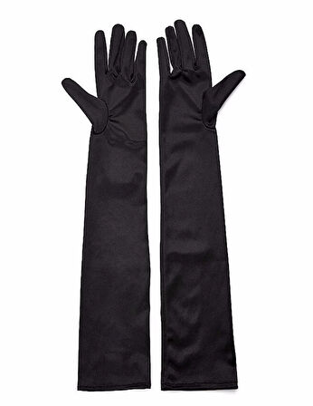 Siyah Renk Likralı Dirseğe Kadar Uzun Kumaş Eldiven 40 Cm