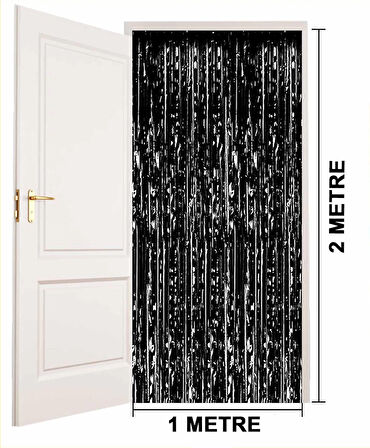 Siyah Renk Ekstra Metalize Parlak Saçaklı Arka Fon Perde İthal A Kalite 1X2 Metre