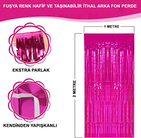 Fuşya Renk Ekstra Metalize Parlak Saçaklı Arka Fon Perde İthal A Kalite 1X2 Metre