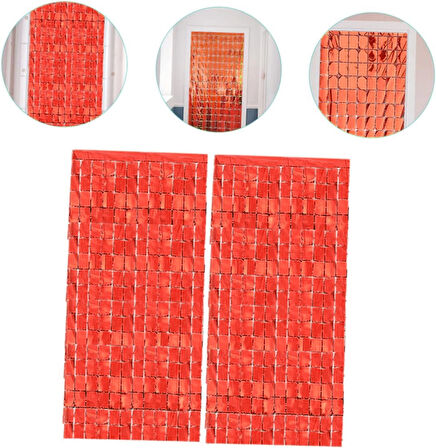 Ekstra Metalize Kırmızı Renk Disko Dikdörtgen Kesim Kapı Perdesi Dekorasyon 1X2 Metre