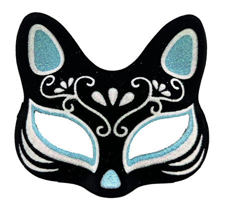 Siyah Renk Süet Kaplama Üzeri Gümüş Simli Kedi Maskesi 17X14 Cm