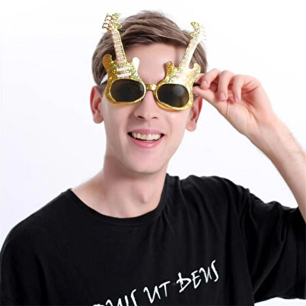 Altın Renk Rockn Roll Gitar Şekilli Parti Gözlüğü 15X15 Cm