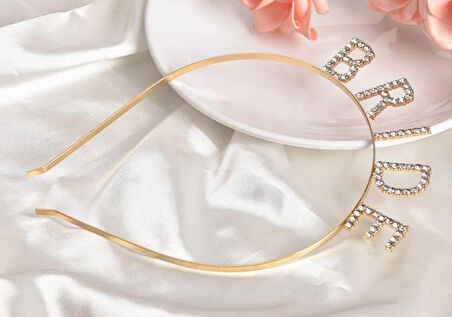 Altın Gold Renk Bekarlığa Veda Kristal Taş Bride Tacı İthal 16X10 Cm