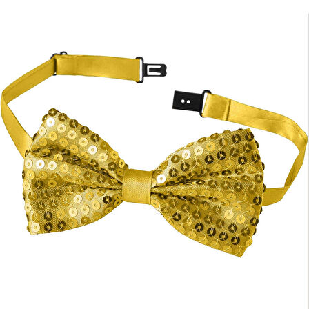 Gece Işıltısı Altın Payetli Pullu Papyon 7X2 Cm