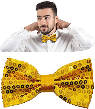 Gece Işıltısı Altın Payetli Pullu Papyon 7X2 Cm