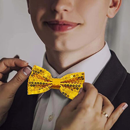 Gece Işıltısı Altın Payetli Pullu Papyon 7X2 Cm