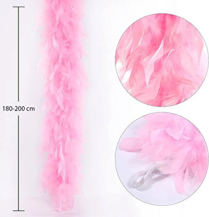 Pembe Renk Kabarık Kalın Otriş Boa Tüy 6 Cm Genişlik 180-200 Cm Uzunluk