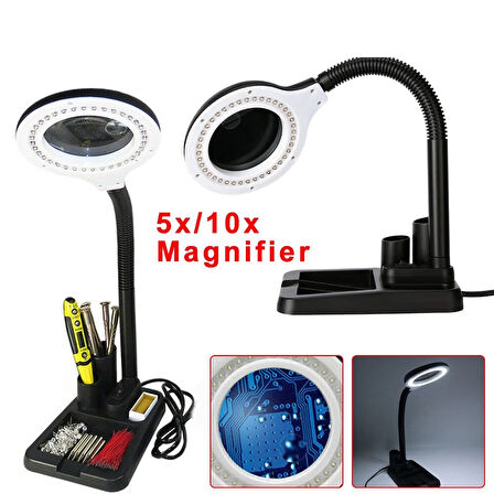 Esnek 5X /10X,40 Led Işıklı Büyüteç ,Lamba Büyüteç Okuma, Çalışma Lehim Masa Lambası A808