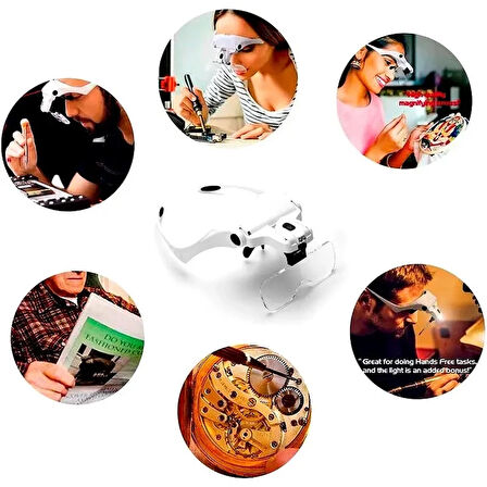 Şarjlı Gözlük Büyüteç Çalışma Büyüteci 5 Lensli 9892B2C