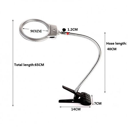 2.5X90 Mm 5X24 Mm Büyüteç, Mandallı Metal Hortumlu Masa Üstü Büyüteç