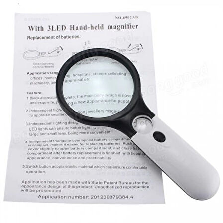 3 Led Işıklı 3X75 Mm 45X22 Mm El Büyüteç