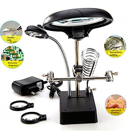 Masa Üstü Mandallı ,2.5X90Mm, 7.5X34Mm Mercekli ,Adaptörlu Işıklı Büyüteç