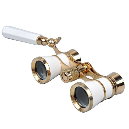 Nefis Işlemeli, Tiyatro / Opera Dürbünü 3X25 Prinç Metal Kaplamalı Beyaz