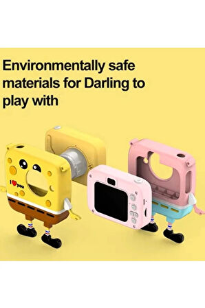 Sünger Bob Tasarımlı Yeni Nesil Çocuk Dijital Mini Fotoğraf Makinesi Çift Kamera