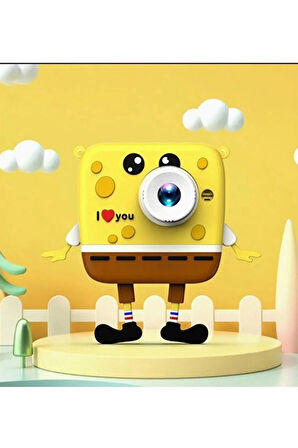Sünger Bob Tasarımlı Yeni Nesil Çocuk Dijital Mini Fotoğraf Makinesi Çift Kamera