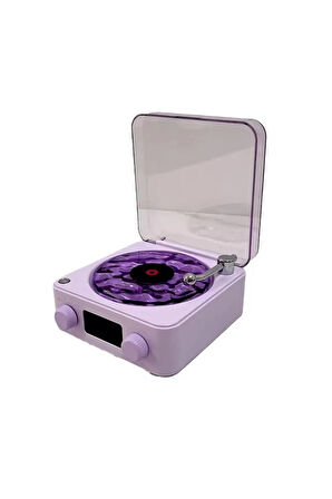 Waves Nostalji Plak Görünümlü Bluetooth Hoparlör 3D Ses Dalgası Müzik Plak Mor