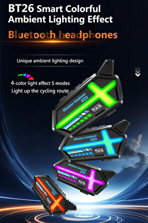 Bt26 Motosiklet Kask Kulaklık Bluetooth Rgb Işıklı 2 Eşleşme Özellikli 1000 Mah Intercom