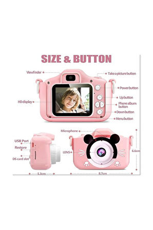 Çocuk Dijital Fotoğraf Makinası 20 Mp Video Kaydedici 2.0 İnç Çift Kameralı