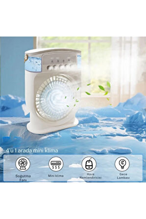 Şarjlı 600 Ml Su Hazneli Taşınabilir Masaüstü Vanilatör Güçlü Fan Ve 2000 Mah Pil Siyah