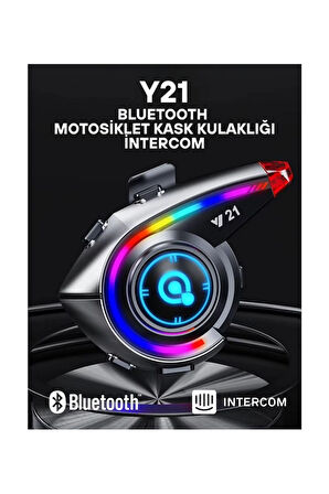 Y21 Rgb Işık Efektli Intercom Bluetooth Motosiklet Kask Kulaklığı Intercom Kulaklık