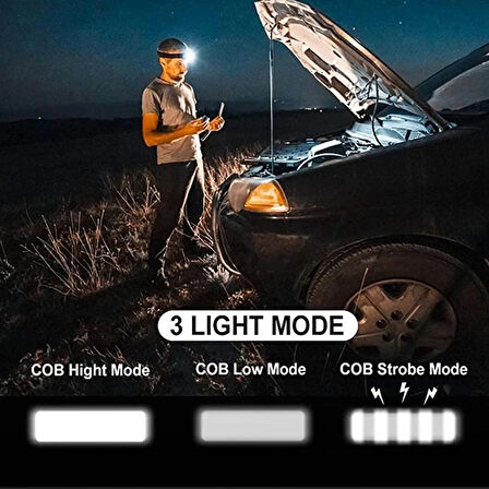 Ps-T89 Mini Pilli Cob Led 3 Mod Su Geçirmez Kafa Feneri Lambası