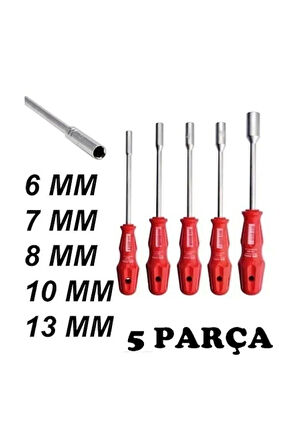 5 Adet Lokma Anahtar Tornavida 6/7/8/10/13/Mm Metal Altıgen