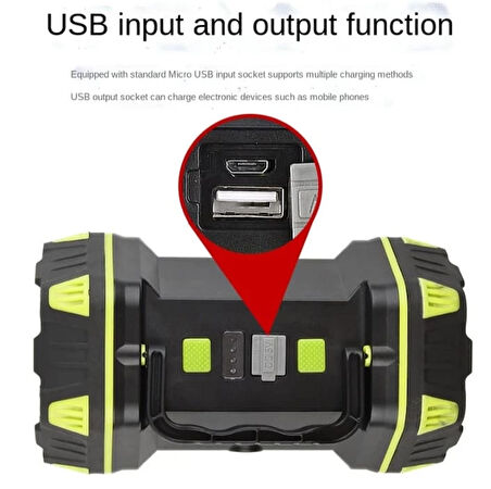 F-262 Yeni Güçlü Çift Taraflı Taşınabilir Spot Ve Işıldak Usb Şarjlı Fener