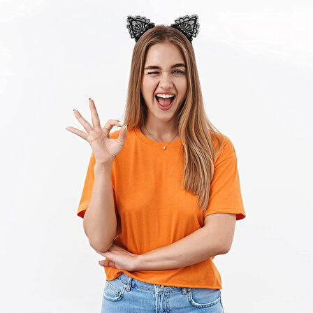 Dantelli Siyah Kedi Tacı - Tarz Dantel Kedi Kulak