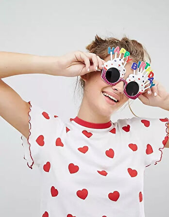 Happy Birthday Yazılı Beyaz Fuşya Renk Parti Gözlüğü 12X7 Cm