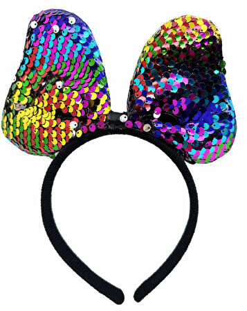 Renk Değiştiren Pullu Payetli Fiyonk Parti Tacı Rengarenk Gümüş Renk 20X16 Cm